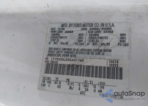 1999 Ford F-150 Lariat/Xl/Xlt from USA, damaged, VIN 1FTRX08L8XKA81765